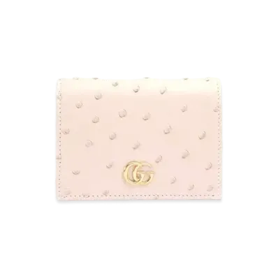 GUCCI GG Marmont Ostrich Card Case "Light Pink Ostrich"
