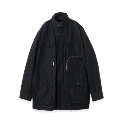 YOKE Acetate Linen Cotton Dungaree Washer Photographer Jacket "Black"