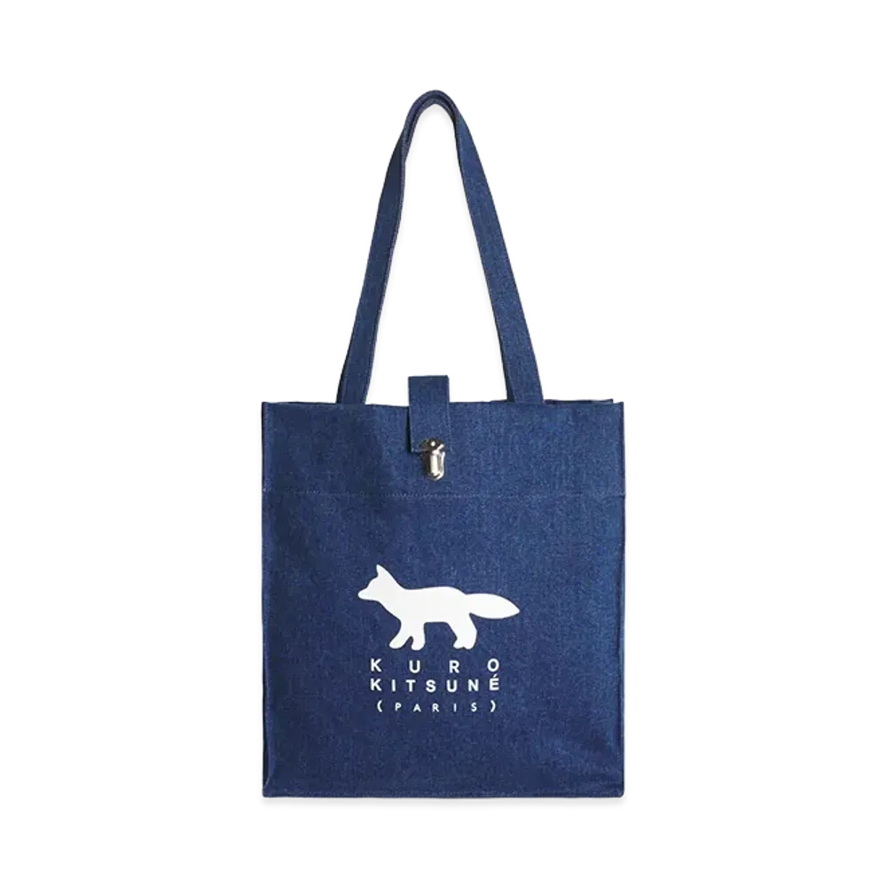 Maison Kitsune x KURO Vinyl Fox Tote Bag "Faded Indigo"