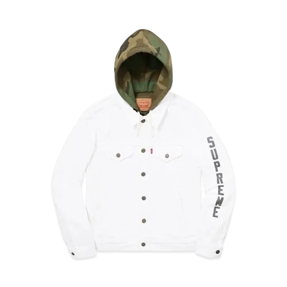 Supreme x Levi's Custom Fit Fleece Hooded Trucker Jacket "White/Woodland Camo"