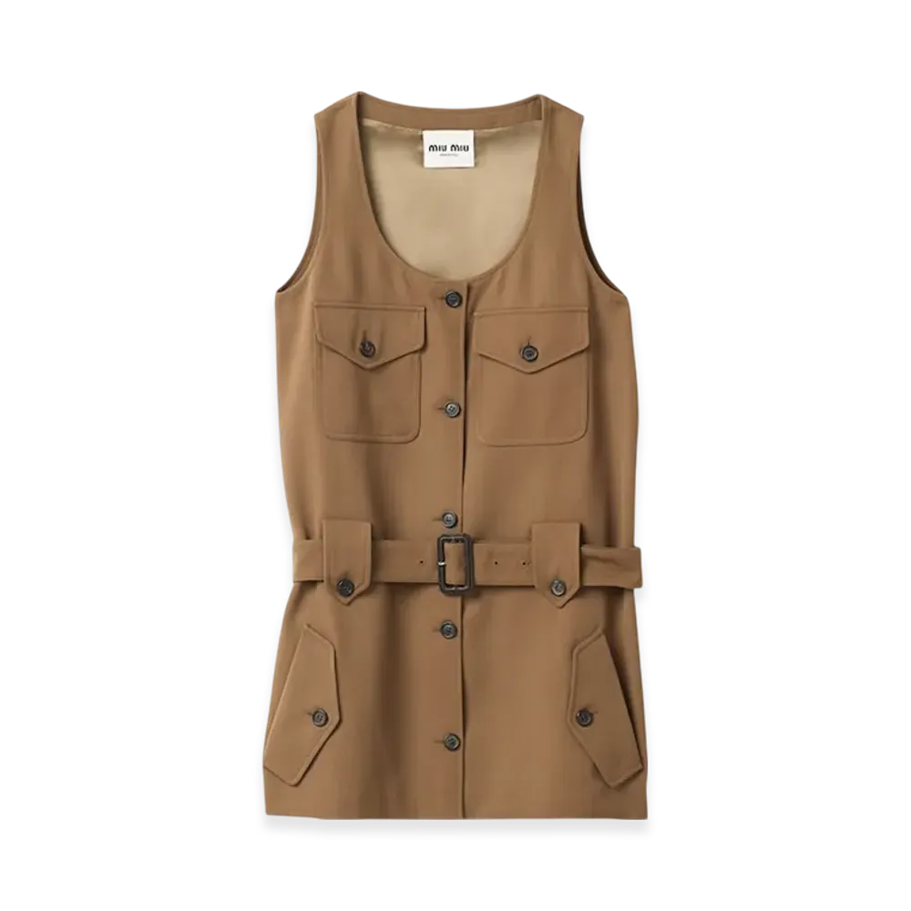 MIU MIU Women's Gabardine Mini Dress "Cork Beige"