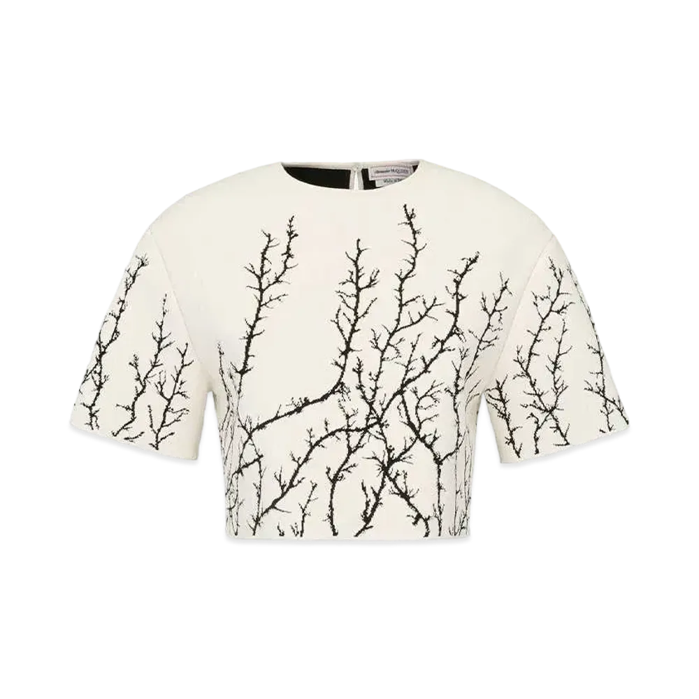 Alexander McQUEEN Thorn Branch Crop Top "Ivory/Black"