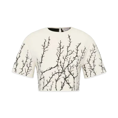 Alexander McQUEEN Thorn Branch Crop Top "Ivory/Black"