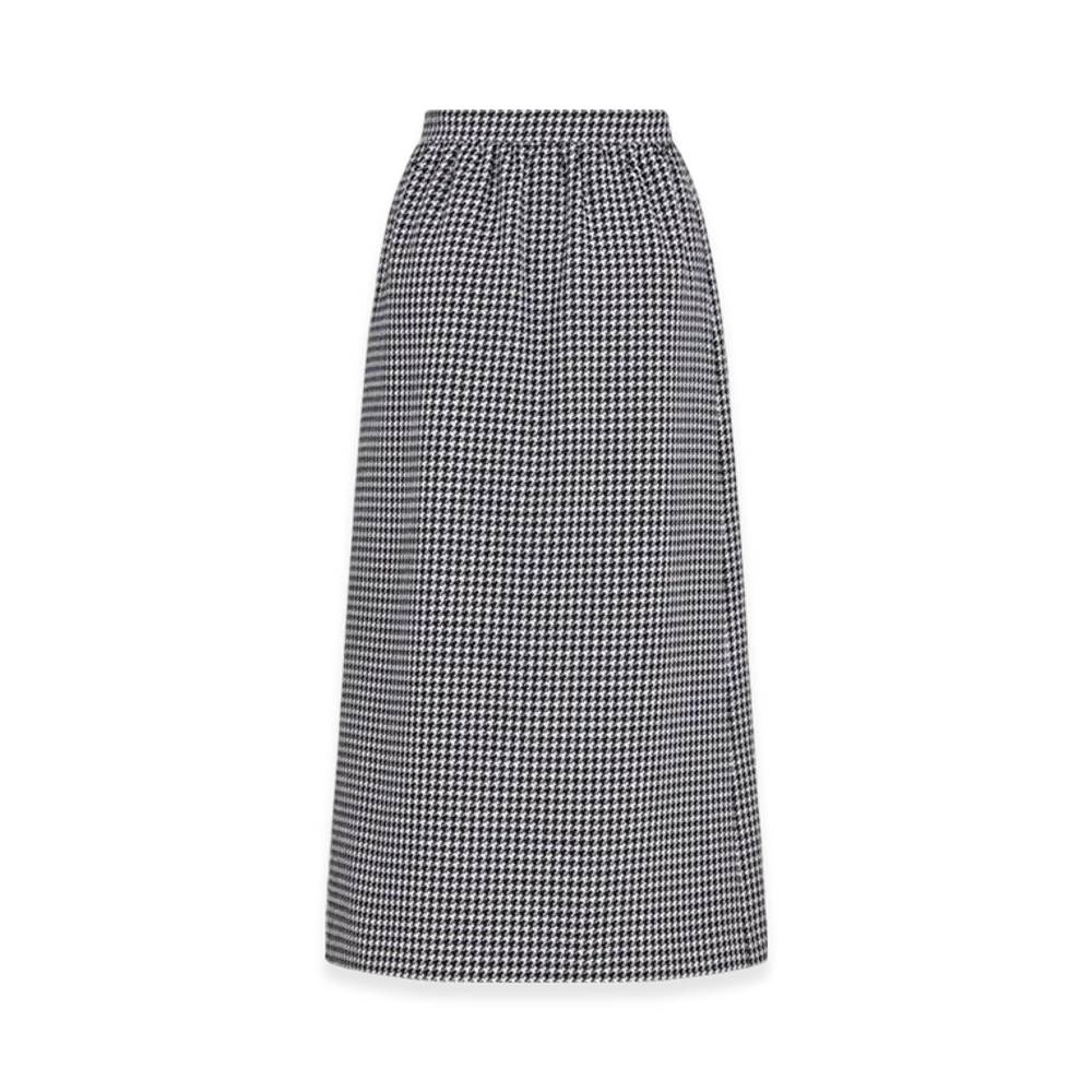 Dior Women's Mid-Length Straight-Cut Skirt Houndstooth Wool "Black/White"