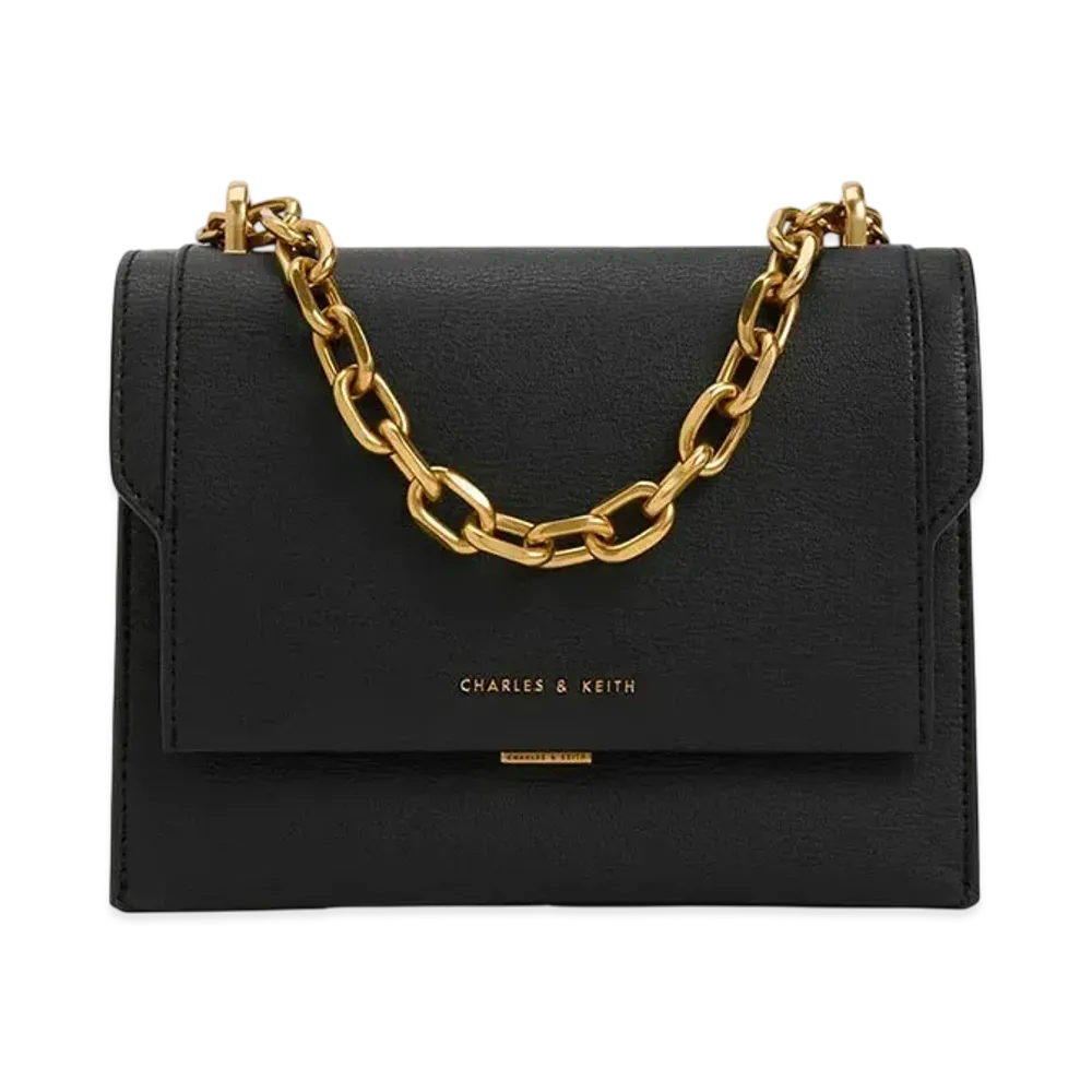 CHARLES & KEITH Front Flap Chain Handle Crossbody Bag "Black"
