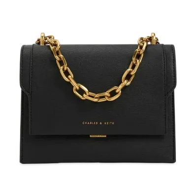 CHARLES & KEITH Front Flap Chain Handle Crossbody Bag "Black"