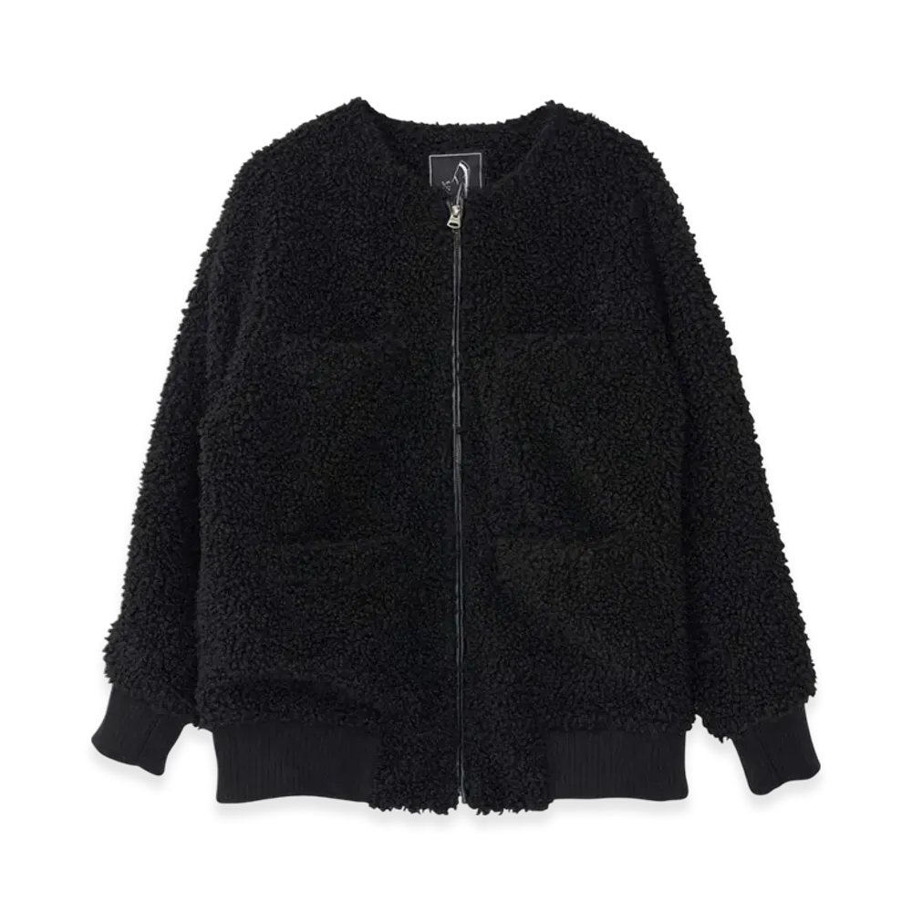 HYSTERIC GLAMOUR Cat Patch Collarless Boa Blouson "Black"