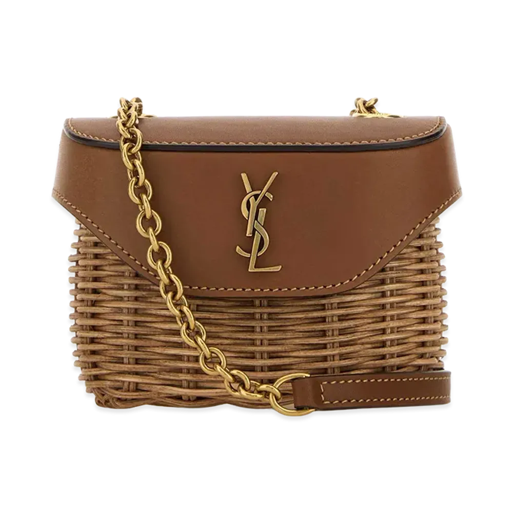 Saint Laurent Women's Two-Tone Wicker And Leather Mini Box June Crossbod "Multicoloured"