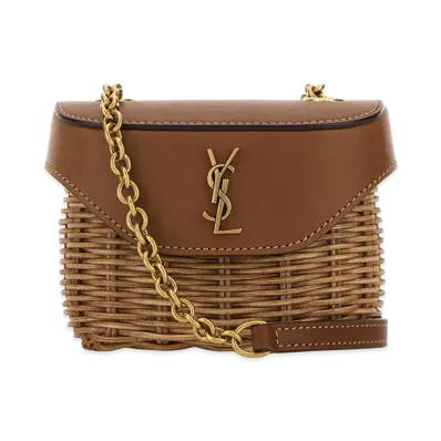 Saint Laurent Women's Two-Tone Wicker And Leather Mini Box June Crossbod "Multicoloured"