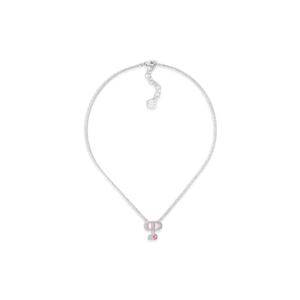Dior Petit CD Necklace Metal and Crystals "Palladium/Pink"
