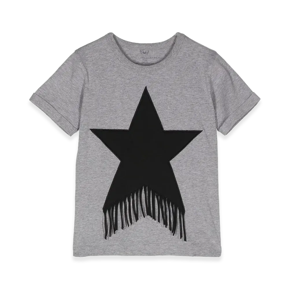STELLA McCARTNEY Kids Fringed Star Cotton T-Shirt "Grigiomediomelange"