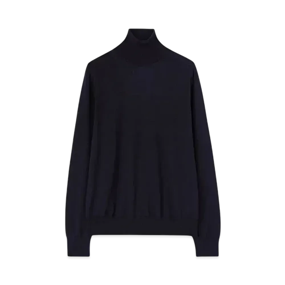 Jil Sander Men's Lightweight Wool High-Neck Sweater "Midnight"