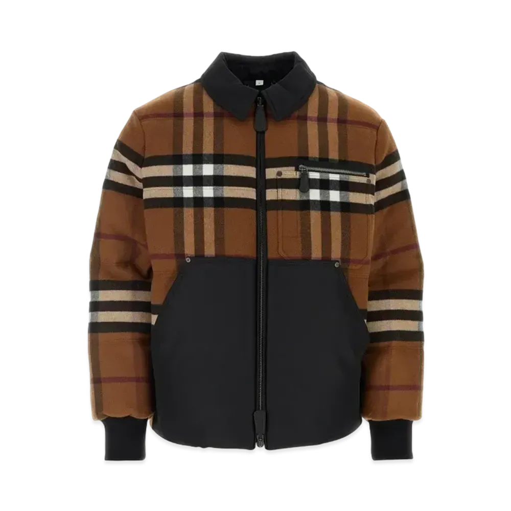 Burberry Men's Exaggerated Check Wool Down-Filled Jacket "Dark Birch Brown"