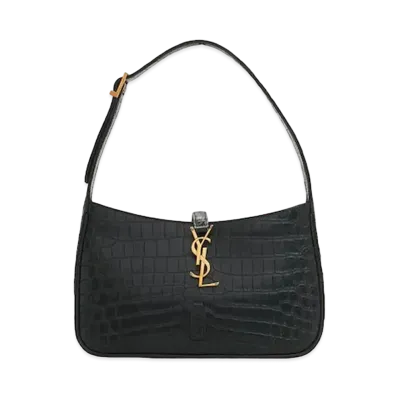 Saint Laurent Le 5 A 7 Hobo Bag In Crocodile-Embossed Shiny Leather "Black"
