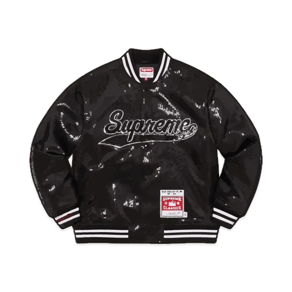 Supreme x Mitchell & Ness Sequin Varsity Jacket "Black"