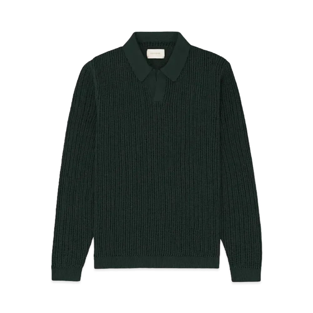 Aime Leon Dore Long-Sleeve Mesh Knit Polo "Green"