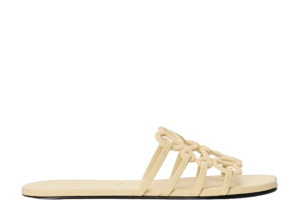 LOEWE Women's Petal Anagram Slide in Rhinestones Suede "Butter"