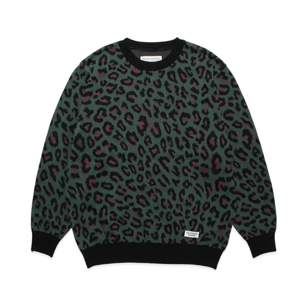 WACKO MARIA Leopard Knit Jacquard Sweater "Green"