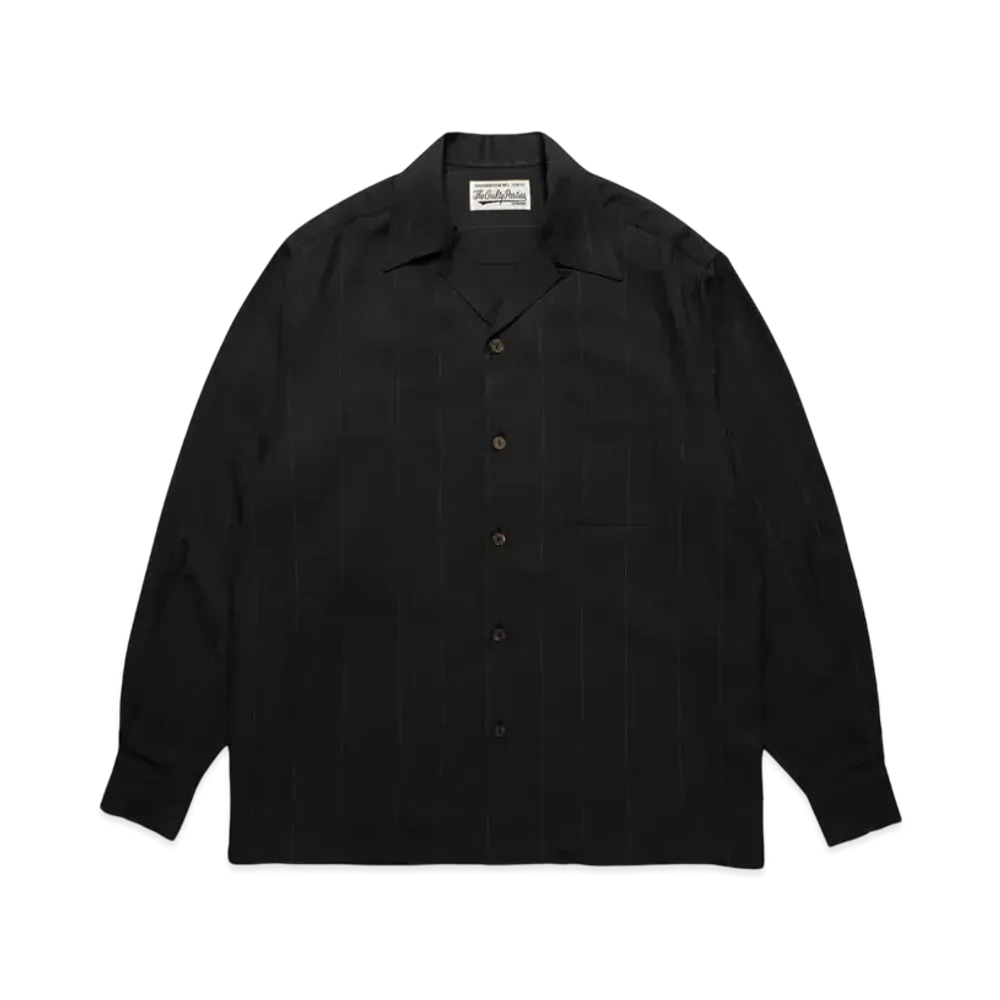 WACKO MARIA Kasuri Striped Open Collar Shirt "Black"