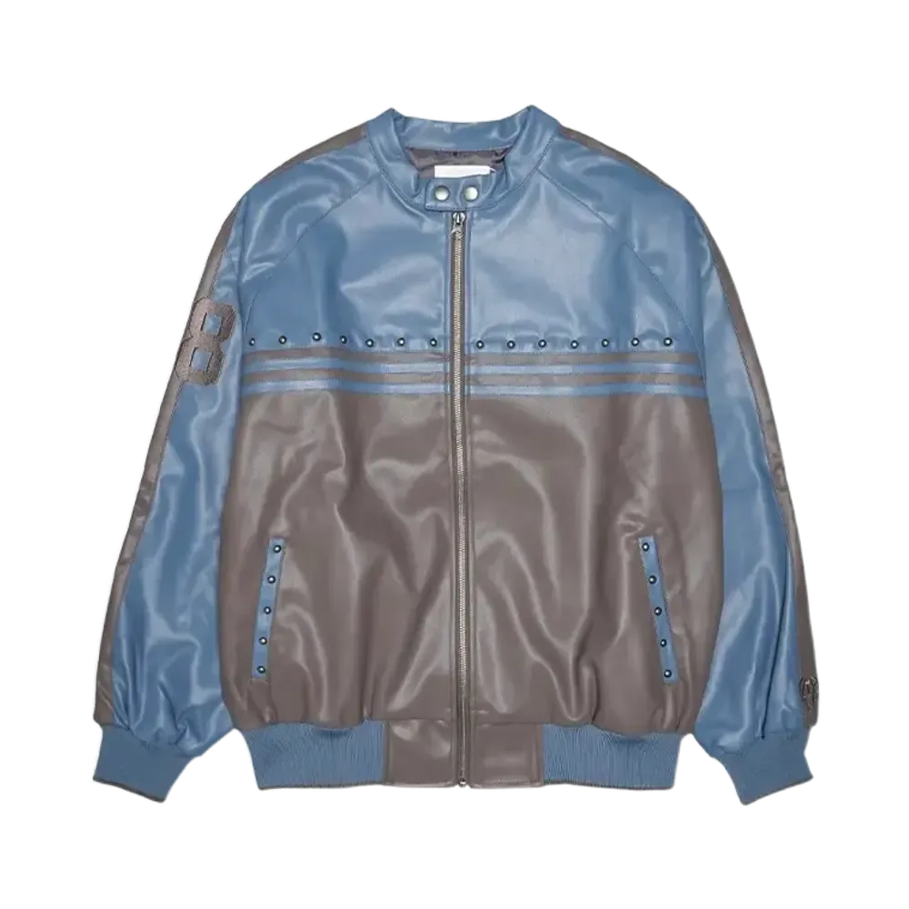 HTH faux leather switching blouson "BLUE"