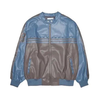 HTH faux leather switching blouson "BLUE"