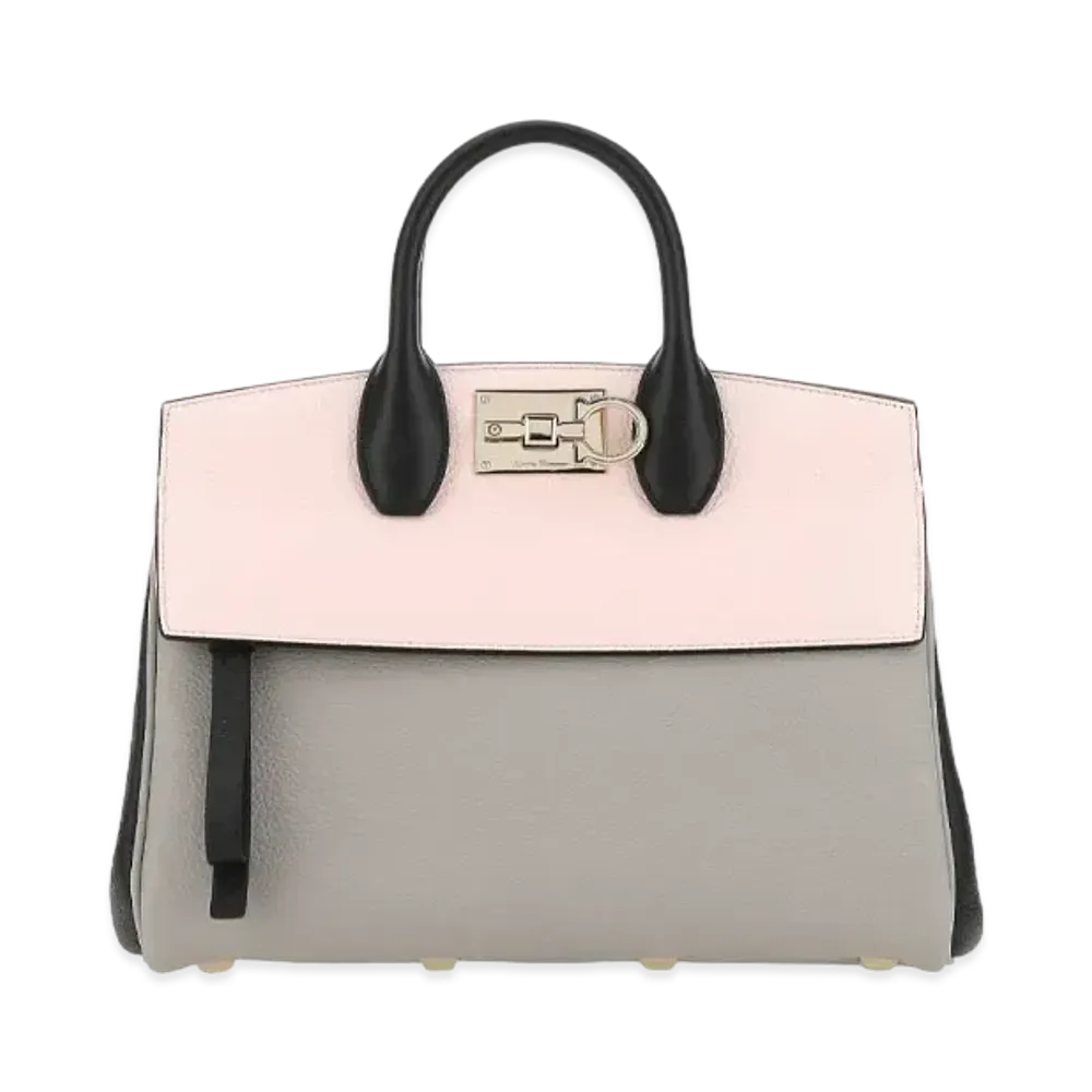 Salvatore Ferragamo Ferragamo Studio Bag (Small) "Rhinoceros Grey/Black/Pink Lemonade"