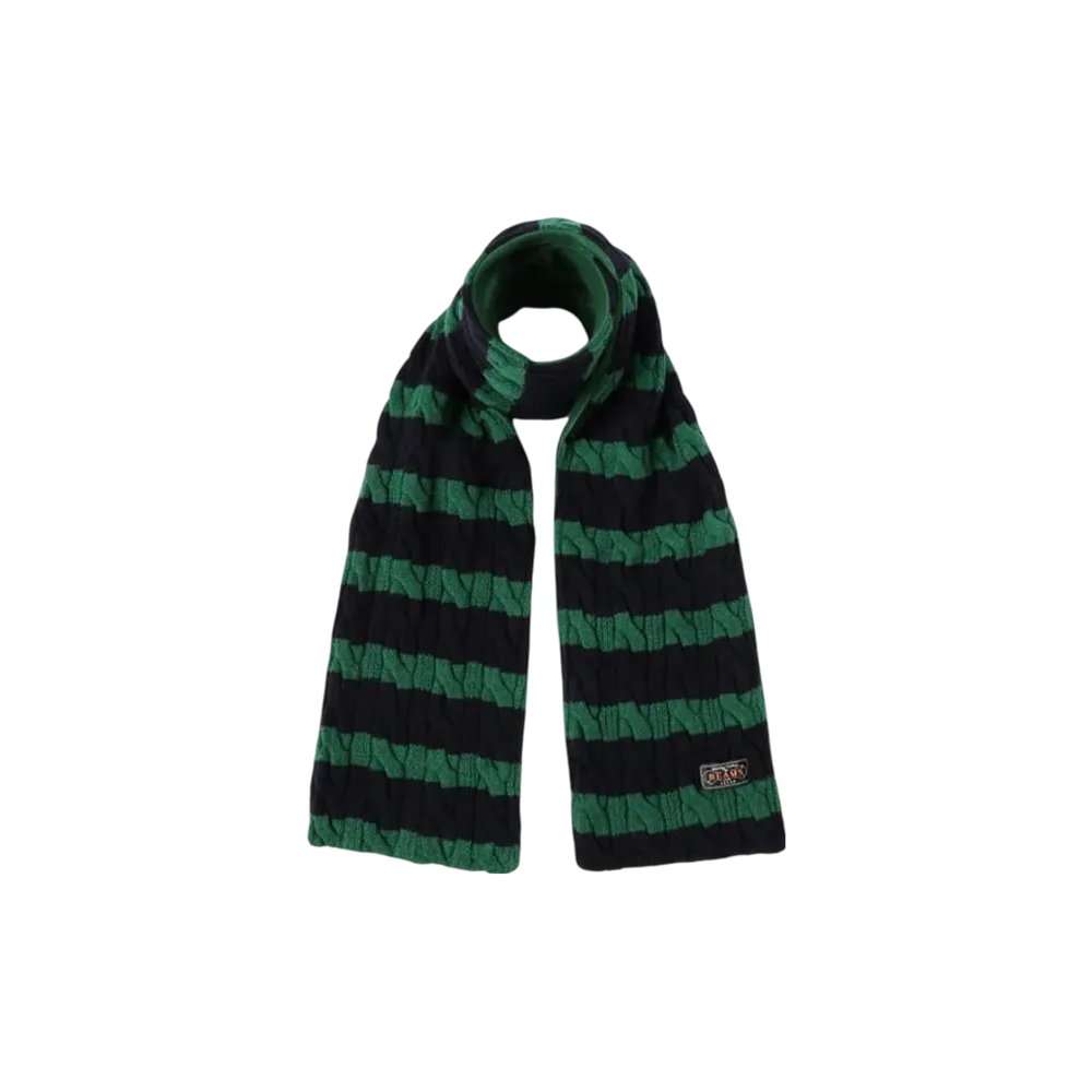 BEAMS Muffler Cable Stripe Wool Fleece "Green/Navy/Green"