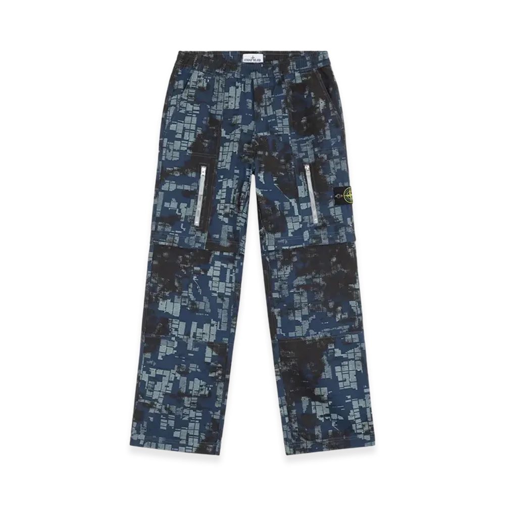 Stone Island 335E2 Camouflage Cotton Canvas Relaxed Fit Cargo Pants with Camouflage Print - 24FW "Mid Blue"