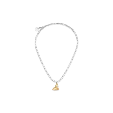 Marni Rhinestone Chain Necklace with Swan Charm "Glass"