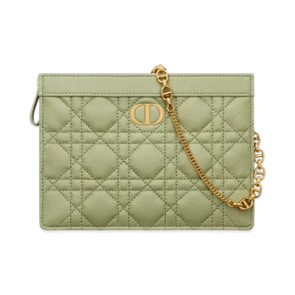 Dior Caro Zipper Pouch Chain Supple Cannage Calfskin "Ethereal Green"