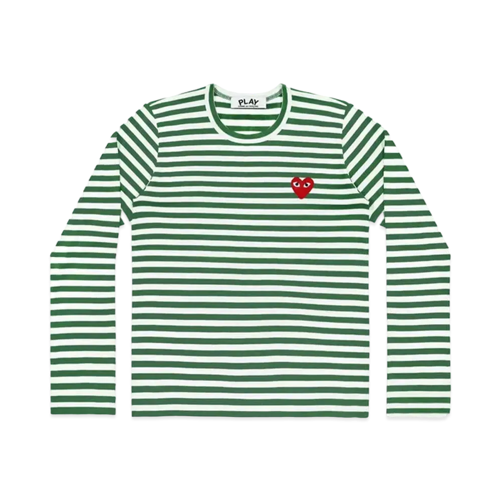 PLAY COMME des GARCONS Unisex Border Long Sleeve T-Shirt AX-T164-051 "Green/White"