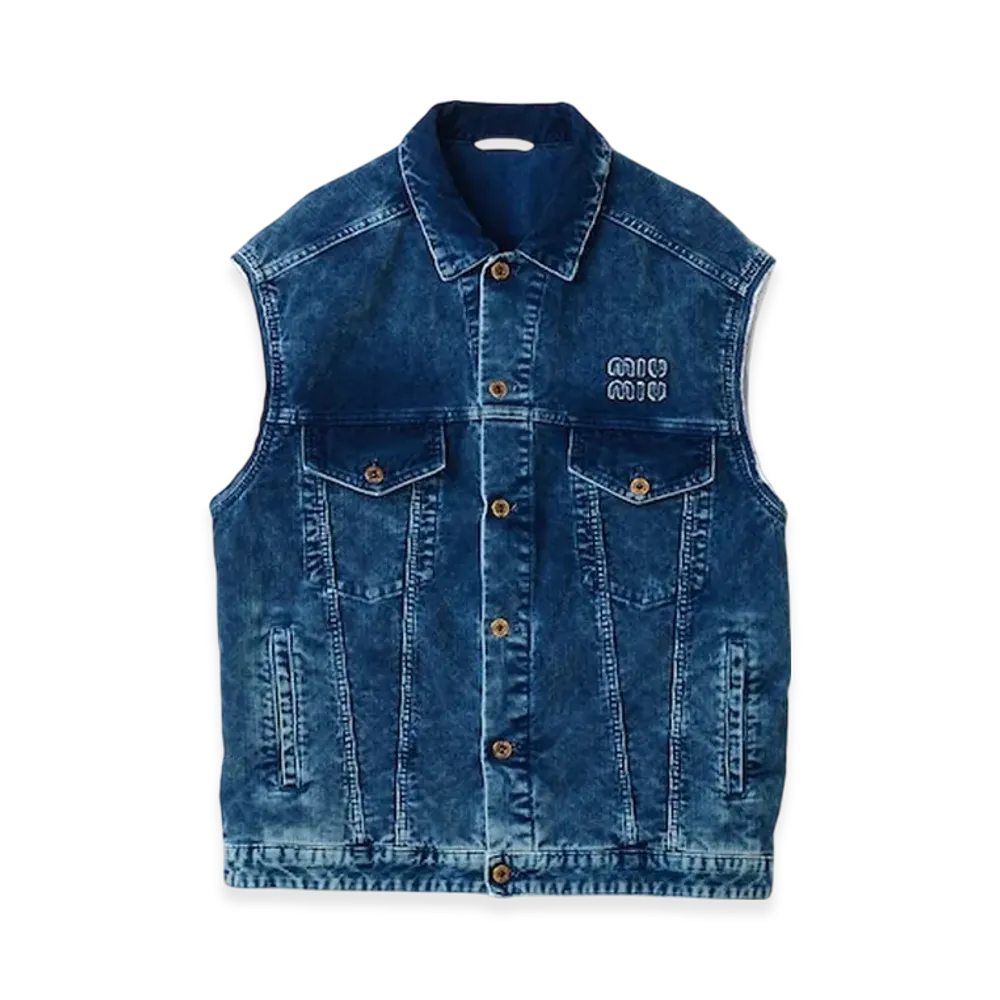 MIU MIU Women's Washed Velvet Vest "Indigo Blue"