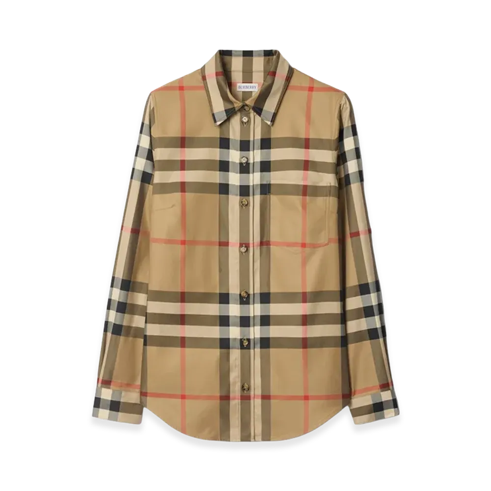Burberry Women's Slim Fit Check Cotton Shirt "Archive Beige"