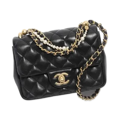 CHANEL Mini Flap Bag Shiny Lambskin Imitation Pearls "Black"