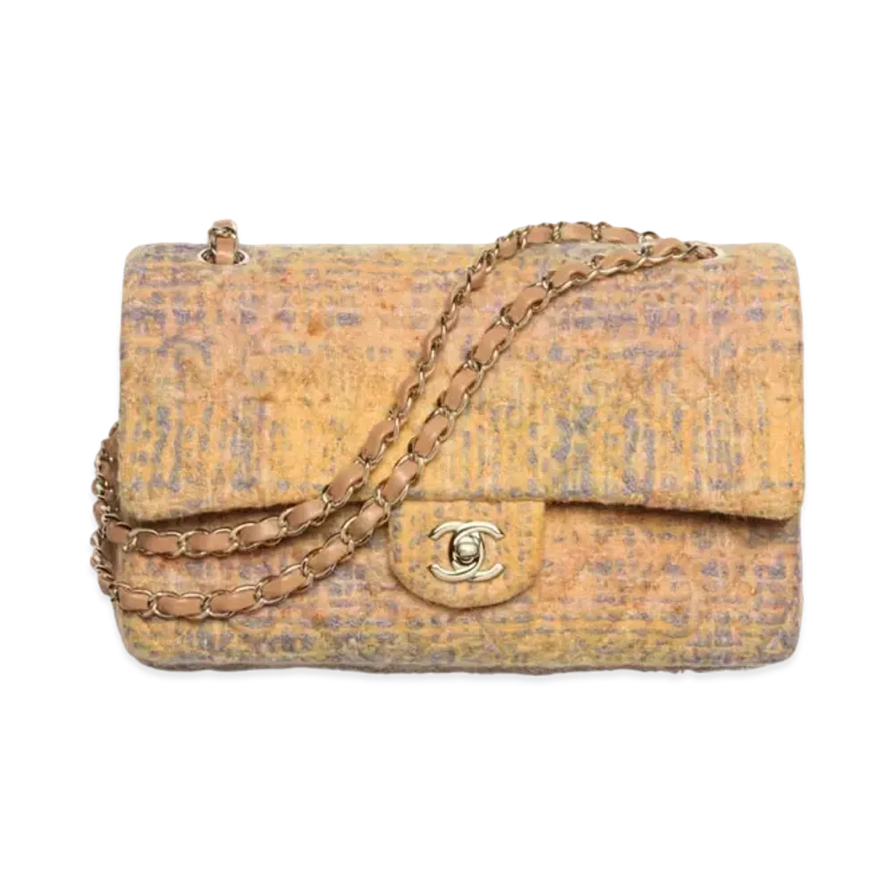 CHANEL Classic 11.12 Handbag Cotton & Wool Tweed & Gold-Tone Metal "Orange/Gray/Yellow"