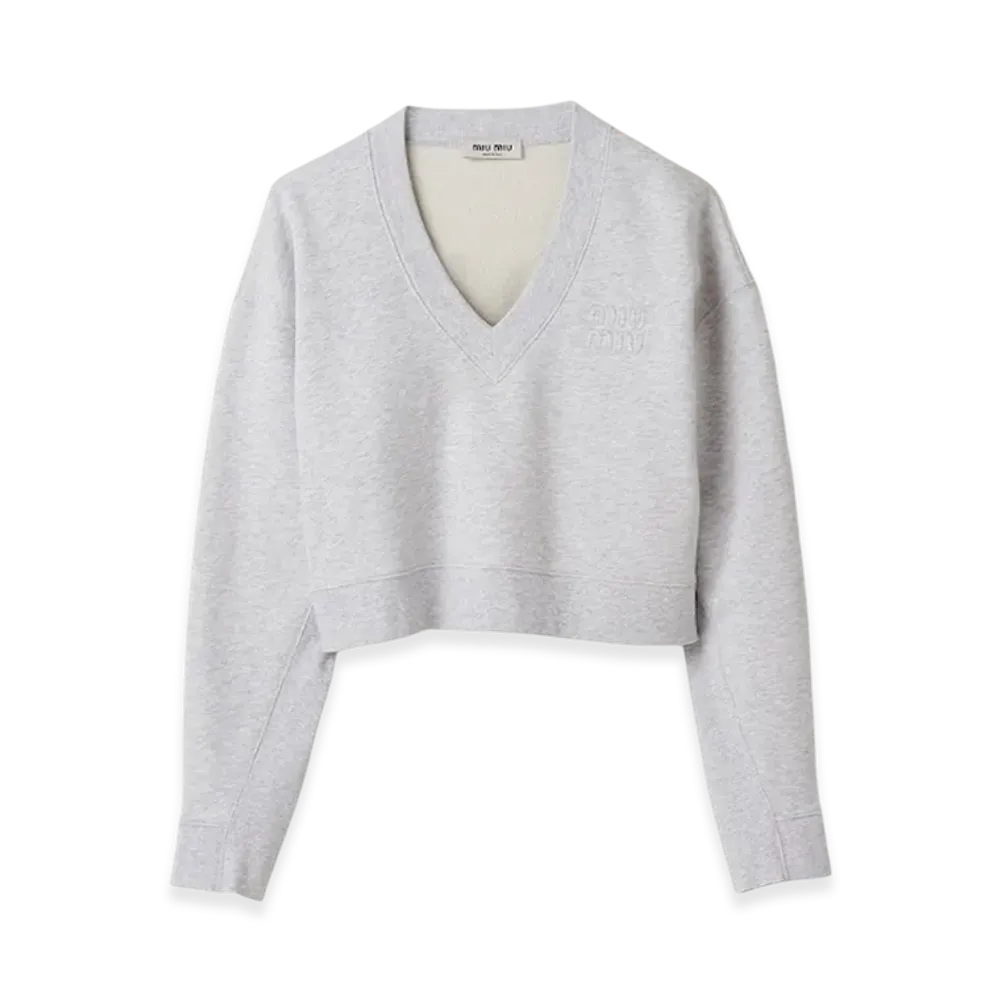 MIU MIU Women's Embroidered Cotton Fleece Sweatshirt "Grey"