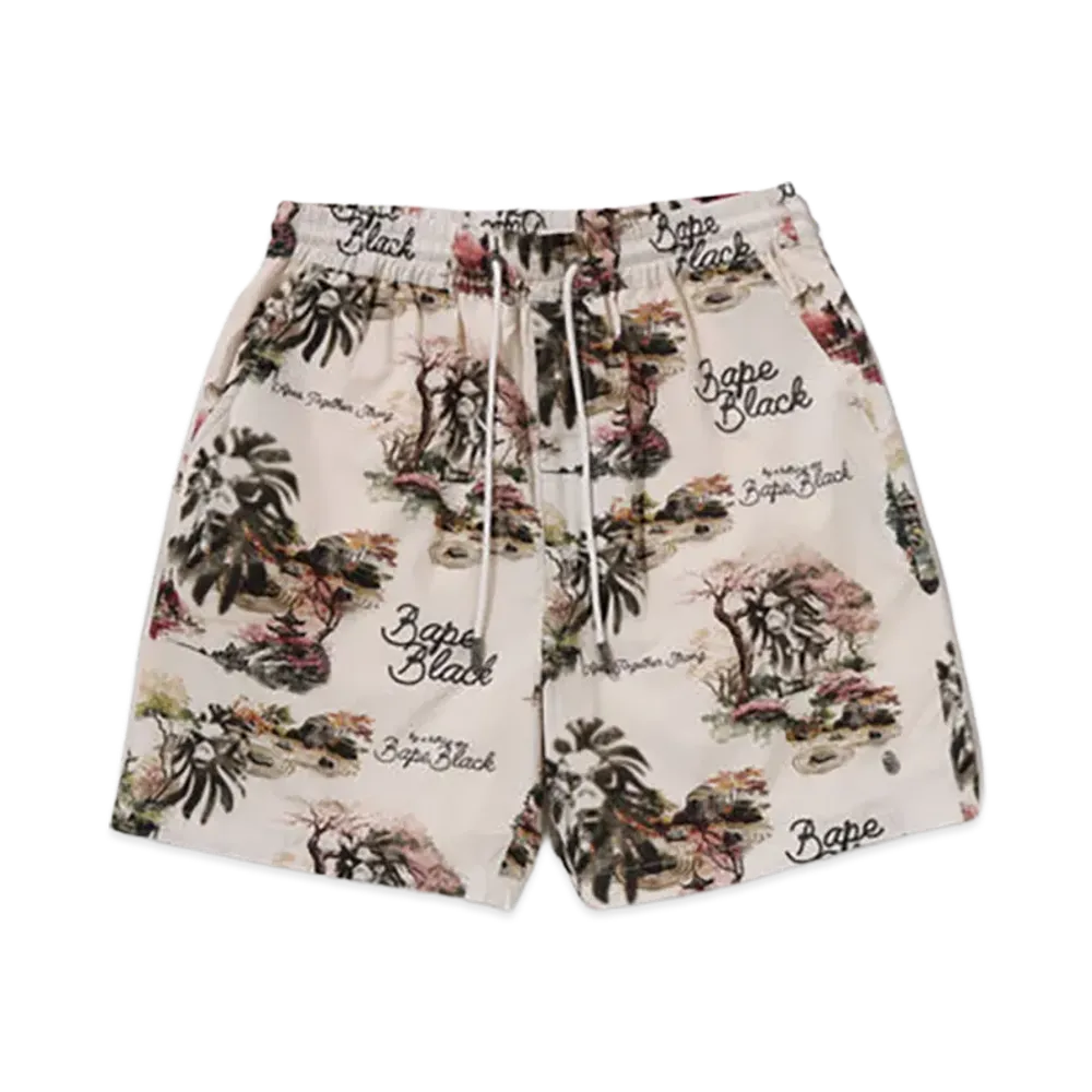 A BATHING APE Bape Black Color Print Hawaiian Set #2 "Ivory"