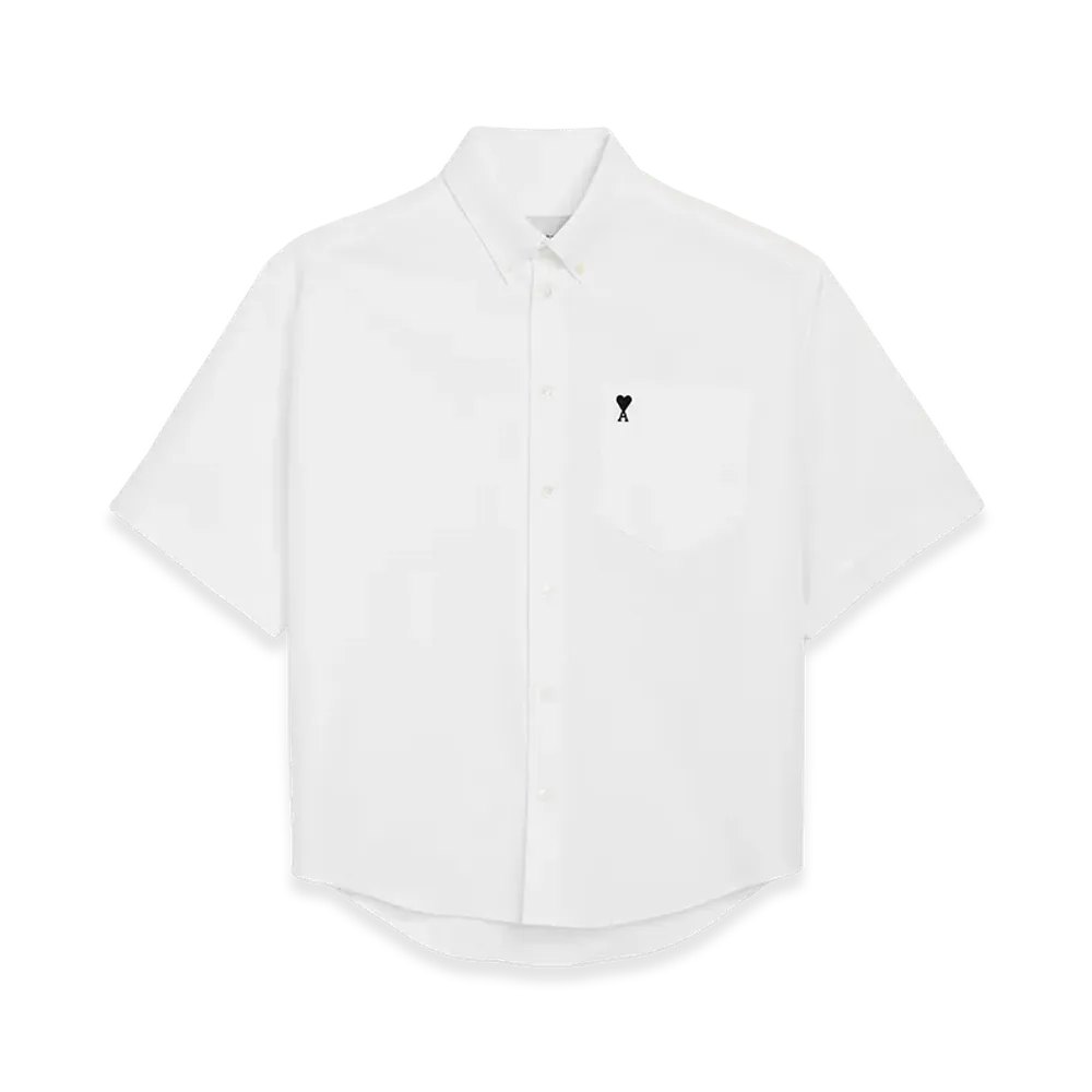 AMI PARIS Cotton Boxy Embroidered Ami De Coeur "White"