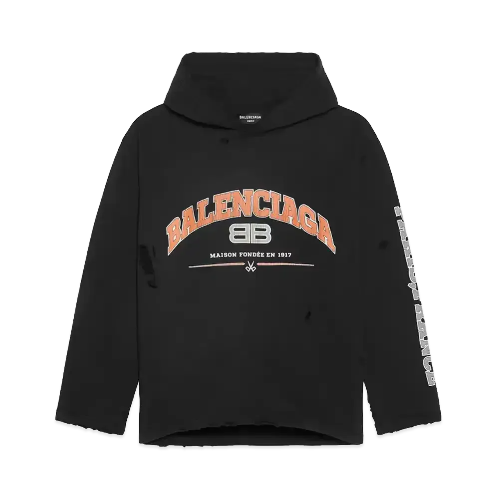 BALENCIAGA BB Logo Vintage Damage Cropped Hoodie "Black"