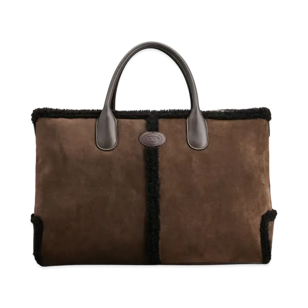 TOD'S Di Bag in Suede and Shearling Large "Brown"