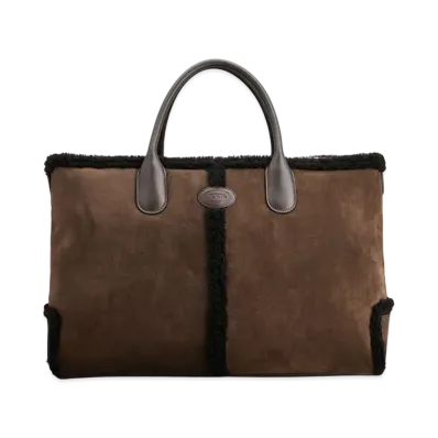 TOD'S Di Bag in Suede and Shearling Large "Brown"