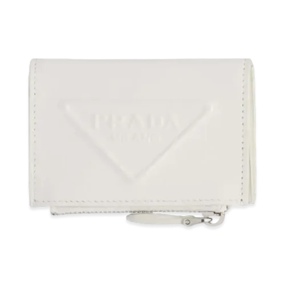 PRADA Grace Triangle Embossed Leather Card Case "White"