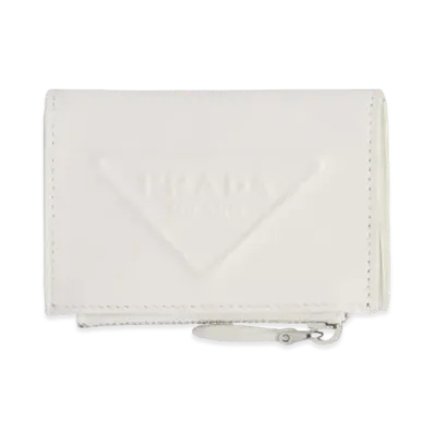 PRADA Grace Triangle Embossed Leather Card Case "White"