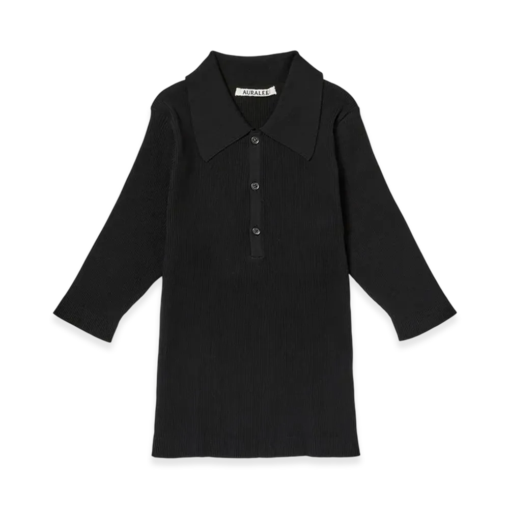 AURALEE Women's Cotton High Gauge Rib Knit Polo "Black"