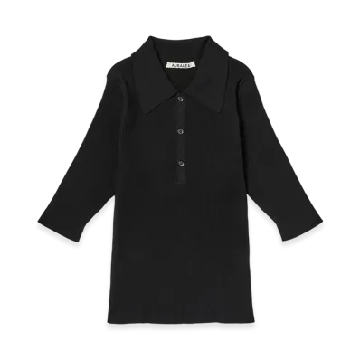 AURALEE Women's Cotton High Gauge Rib Knit Polo "Black"