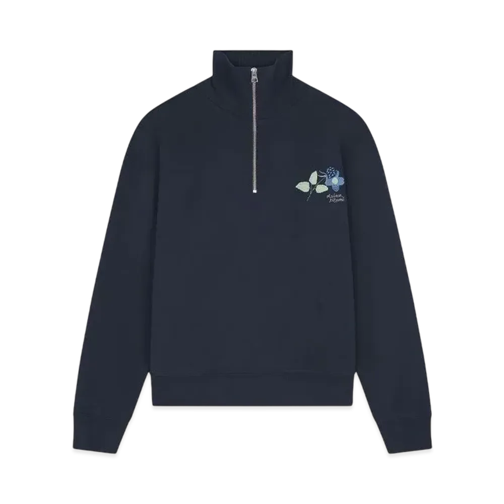 Maison Kitsune Strawberry Leaf Half Zip Sweatshirt "Navy"