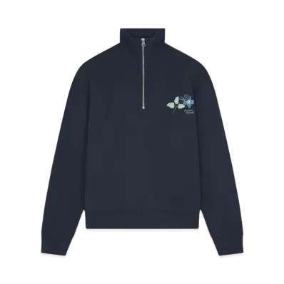 Maison Kitsune Strawberry Leaf Half Zip Sweatshirt "Navy"