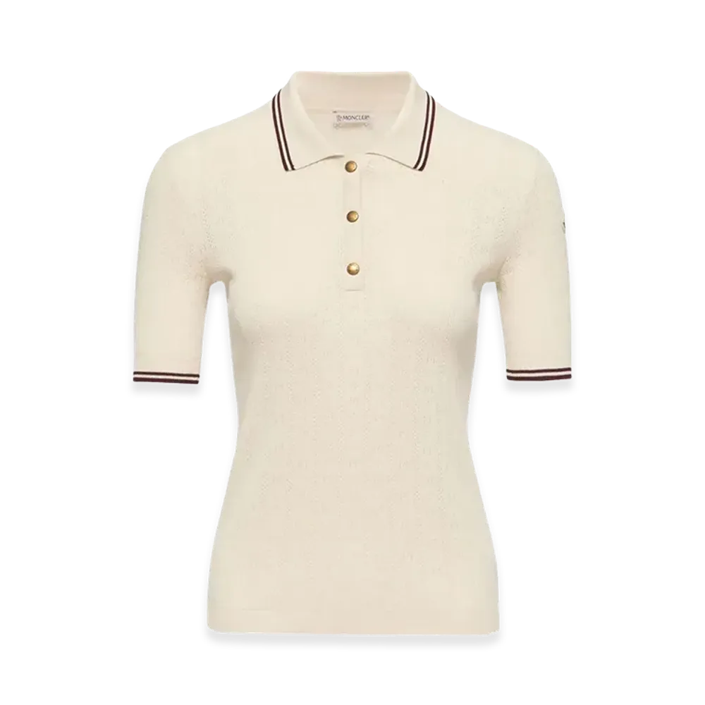 MONCLER Women's Rhombus And Logo Pattern Cotton Polo Shirt "White"