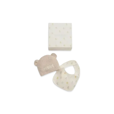 GELATO PIQUE Baby Bear Knit Cap & Bib 2 Piece Set Gift Box "Beige"