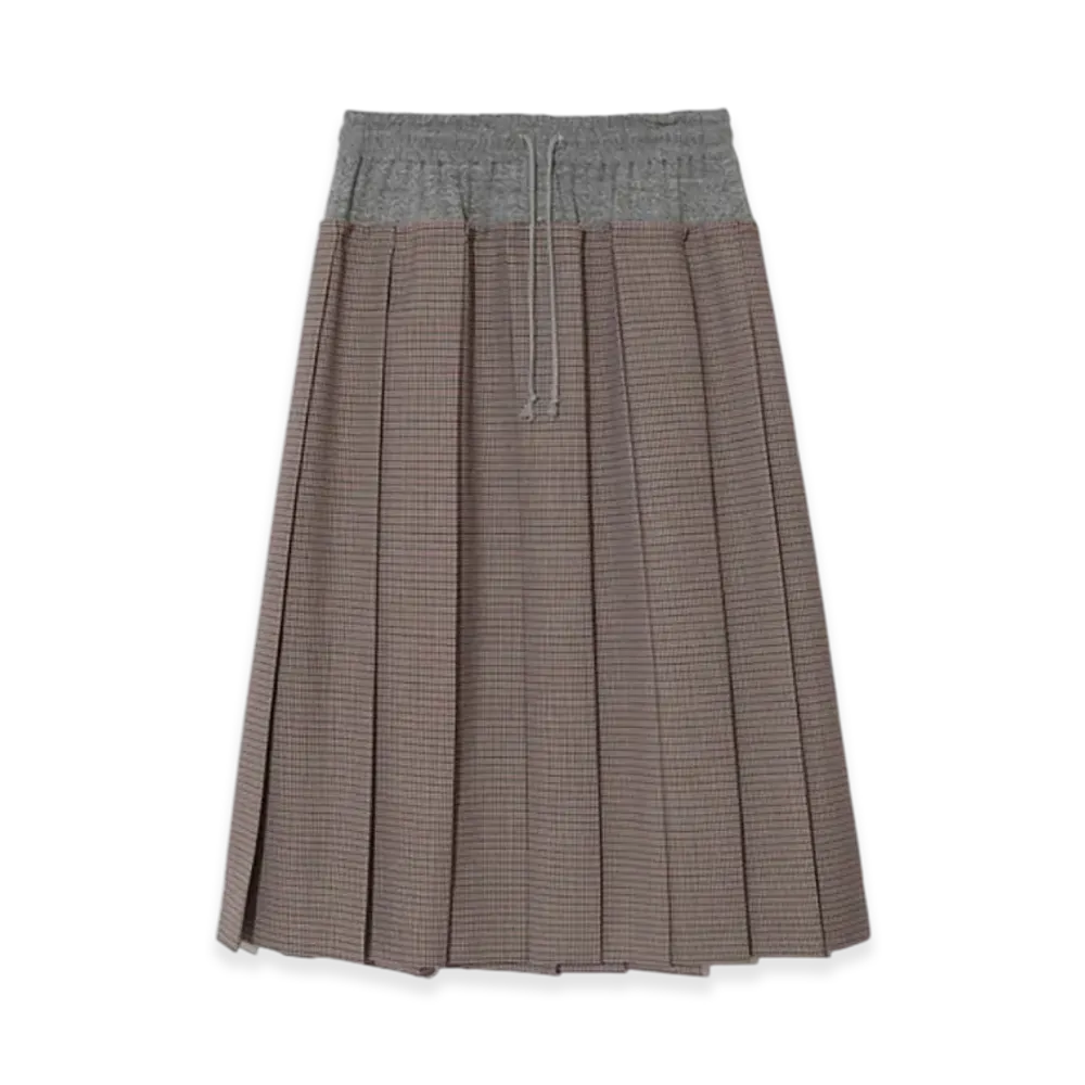UNDERCOVER Wool Polyester Pleated Skirt "Brown Ck"